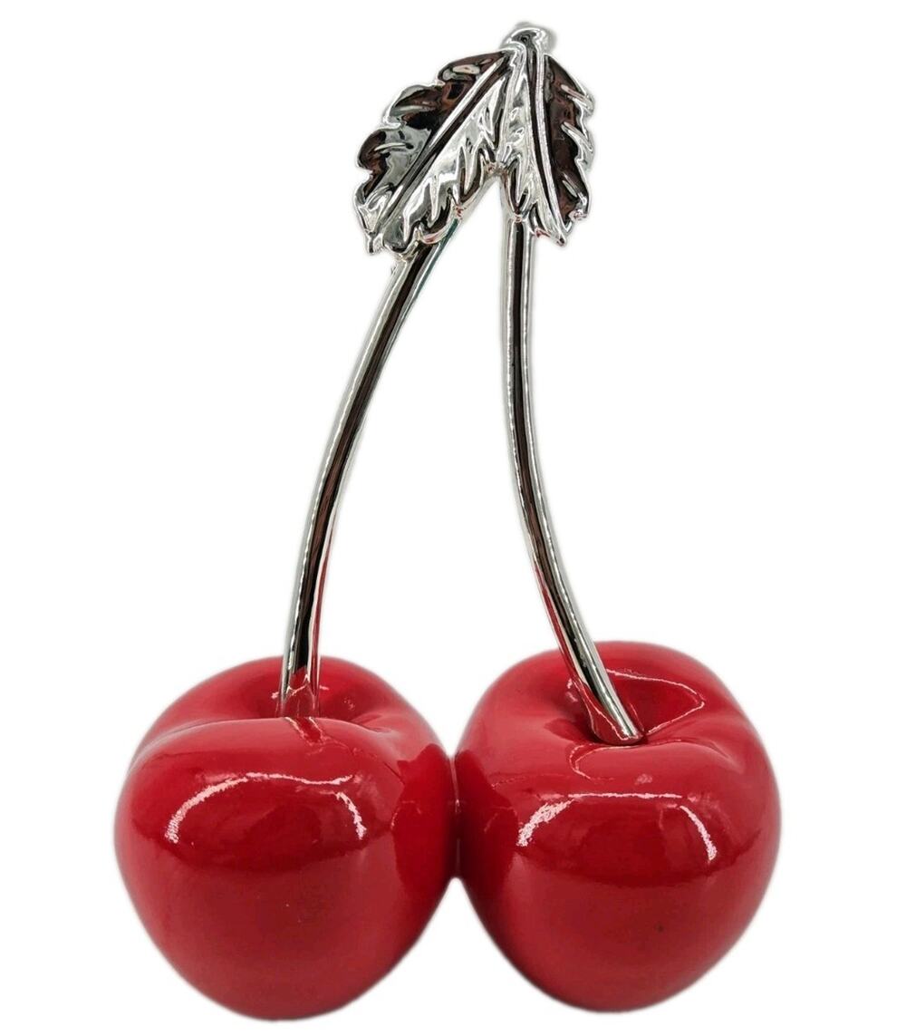 Pop Art Cherries Modern Art Deco Figurine Glossy Red Chrome Color 10 Inches